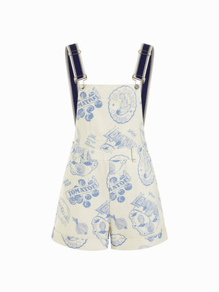 Cotton Color-Blocking Fruit Graphic Mid Rise Romper