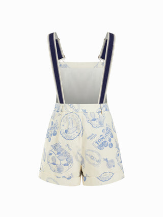 Cotton Color-Blocking Fruit Graphic Mid Rise Romper