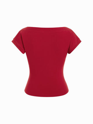 Cotton-blend Boat Neck Fruit Applique Short Sleeve Tee