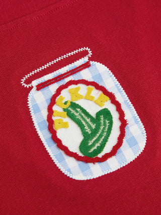 Cotton-blend Boat Neck Fruit Applique Short Sleeve Tee
