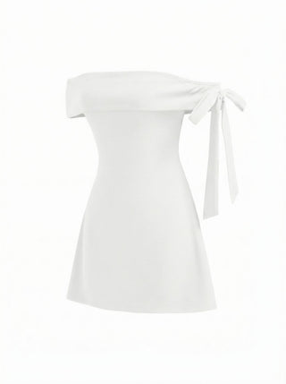 Jersey Off-shoulder Short Sleeve Bowknot Mini Dress