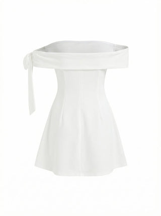 Jersey Off-shoulder Short Sleeve Bowknot Mini Dress