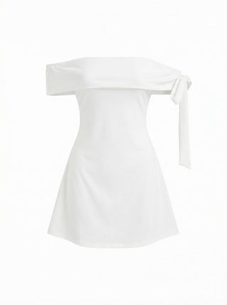 Jersey Off-shoulder Short Sleeve Bowknot Mini Dress