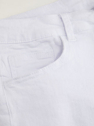 Washed Denim High Rise Fringe Hem Shorts