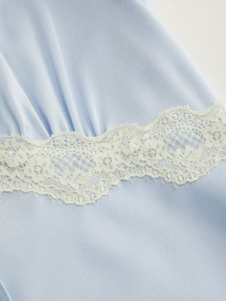 Satin Sweetheart Ruffle sleeve Lace Panel Ruched Mermaid Maxi Dress