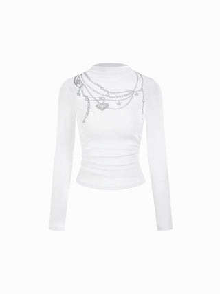 Graphic Long Sleeve Ruched Tees