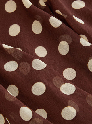 Chiffon Halter Neckline Polka Dot Ruffled Hem Ruched Maxi Dress