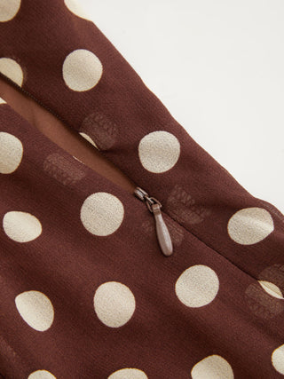 Chiffon Halter Neckline Polka Dot Ruffled Hem Ruched Maxi Dress