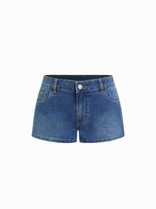 Stretch Denim Low Rise Floral Shorts