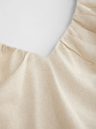Woven Linen-blend V-neck Ruched Flared Maxi Dress For Daily Casual Vacation