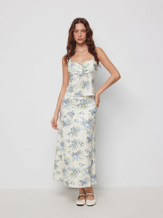 Floral Square Neck Drawstring Tank Top & Mid Rise Maxi Skirt Set