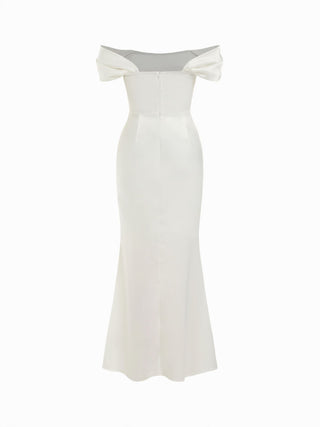 Satin Sculptural Ruched Off-shoulder Mermaid Maxi Dress