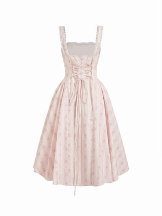 Cotton-blend Sculptural Sweetheart Ditsy Floral Lace Up Ruffled Maxi Dress