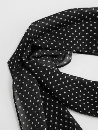 Chiffon Halter Neckline Polka Dot Ruffled Hem Ruched Maxi Dress