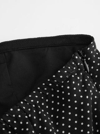 Chiffon Halter Neckline Polka Dot Ruffled Hem Ruched Maxi Dress