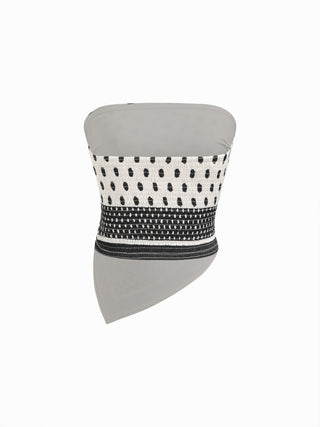 Polka Dot Strapless Shirred Asymmetrical Hem Bandeau Top