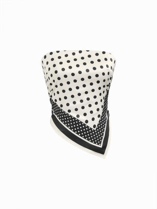 Polka Dot Strapless Shirred Asymmetrical Hem Bandeau Top