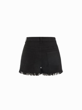 Washed Denim High Rise Fringe Hem Shorts