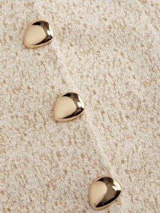 Cotton-blend Textured V-neck Blazer Vest With Metal Button Detail