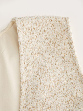Cotton-blend Textured V-neck Blazer Vest With Metal Button Detail