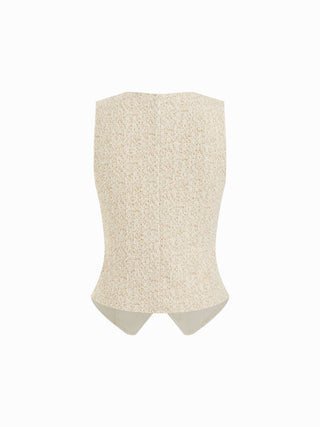 Cotton-blend Textured V-neck Blazer Vest With Metal Button Detail