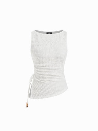 Cotton-blend Textured Drawstring Tank Top & High Rise Striped Joggers Set