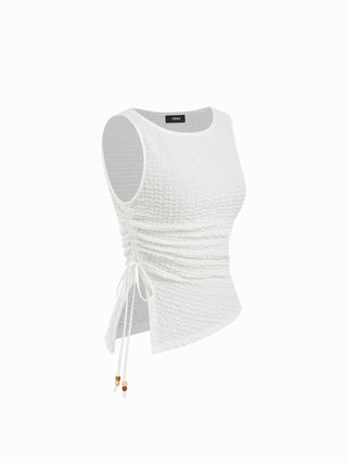 Cotton-blend Textured Drawstring Tank Top & High Rise Striped Joggers Set