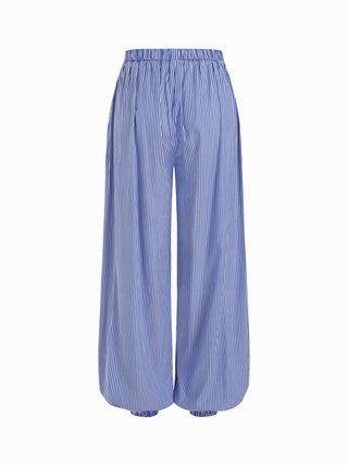 Cotton-blend Textured Drawstring Tank Top & High Rise Striped Joggers Set