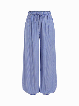 Cotton-blend Textured Drawstring Tank Top & High Rise Striped Joggers Set