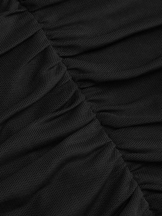 Mesh Round Neckline Ruched Short Sleeve Top