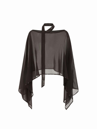 Chiffon Boat Neck Cloak Sleeve See-through Oversized Cape With Scarf