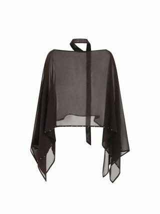 Chiffon Boat Neck Cloak Sleeve See-through Oversized Cape With Scarf
