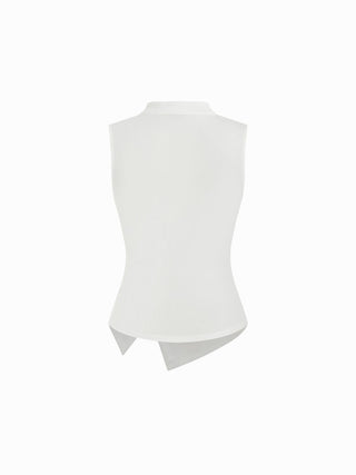 Mandarin Collar Metal Detail Cut Out Ruched Split Top