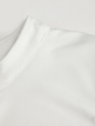 Mandarin Collar Metal Detail Cut Out Ruched Split Top