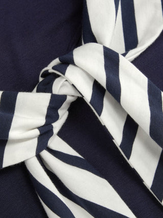 Cotton-blend Striped Sailor Collar Off-shoulder Mid-length Sleeve Tee