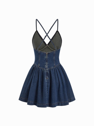 Denim V-Neck Cami Mini Dress
