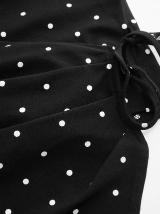 Gingham Stand Collar Asymmetrical Hem Ruched Knotted Top