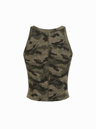 Cotton-blend Round Neckline Solid Tank Top