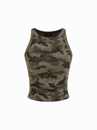 Cotton-blend Round Neckline Solid Tank Top