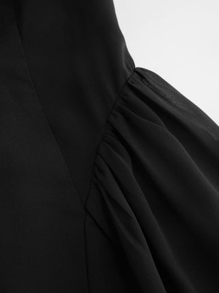 Chiffon Boat Neck Draped A-line Midi Dress