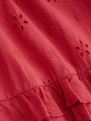 Square Neck Ruffled Top & Low Rise Embroidery Ruffle Hem Mini Skirt Set