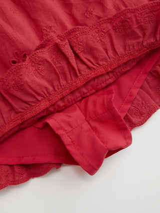 Square Neck Ruffled Top & Low Rise Embroidery Ruffle Hem Mini Skirt Set