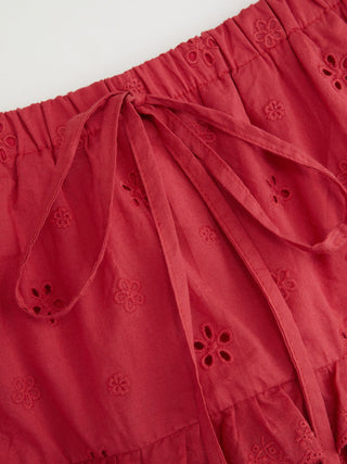 Square Neck Ruffled Top & Low Rise Embroidery Ruffle Hem Mini Skirt Set