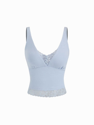 Cotton V-Neck Lace Panel Tank Top