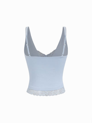 Cotton V-Neck Lace Panel Tank Top