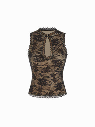 Lace Cut Out Halter Neck Top & Low Rise A-line Mini Skirt Set