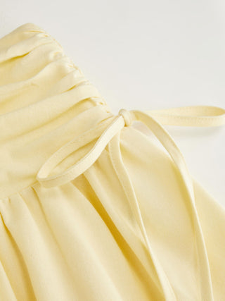 Linen-blend Mid Rise Drawstring A-line Midi Skirt