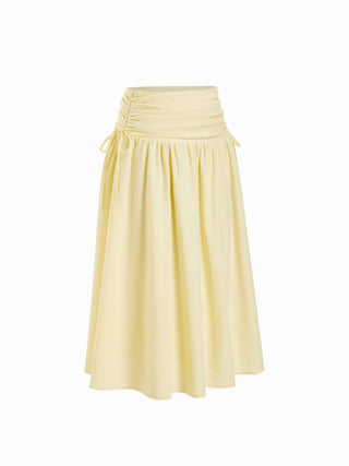 Linen-blend Mid Rise Drawstring A-line Midi Skirt