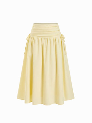 Linen-blend Mid Rise Drawstring A-line Midi Skirt