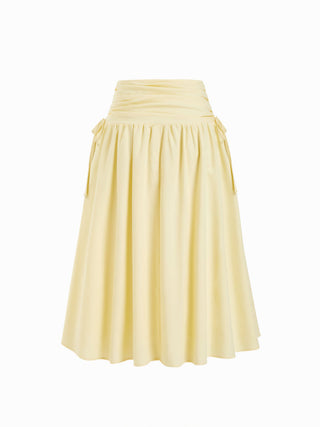 Linen-blend Mid Rise Drawstring A-line Midi Skirt